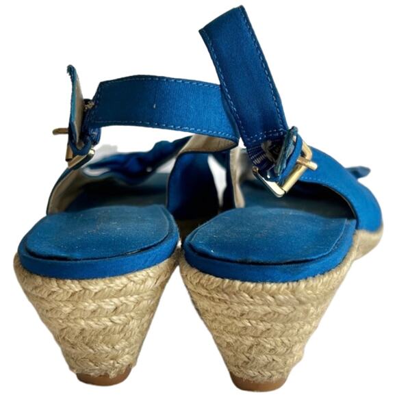 Bandolino Royal Blue Bow Peep Toe Slingback Heel Espadrilles Sandals 8.5 *GOOD* - Picture 6 of 7